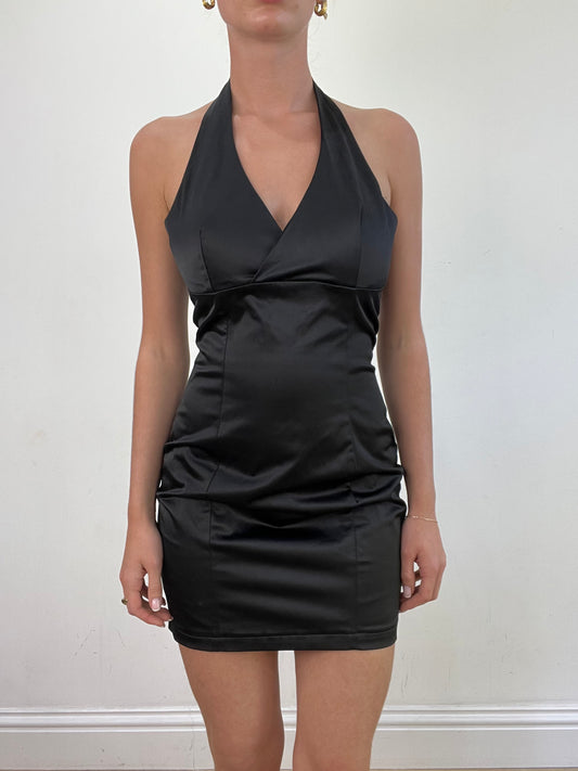 vintage edit: wedding guest | small black halter neck mini dress