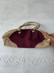 vintage edit thirty-two | burgundy and cream handbag with scalloped detail