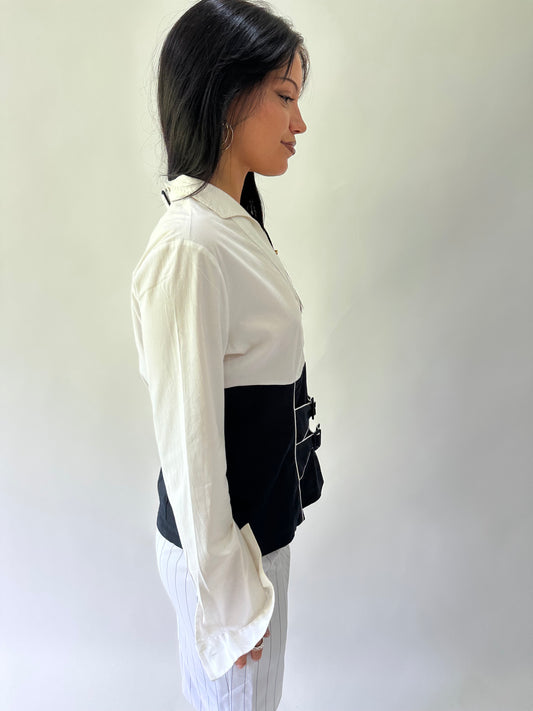 sailor drop | medium white and blue long sleeve shirt
