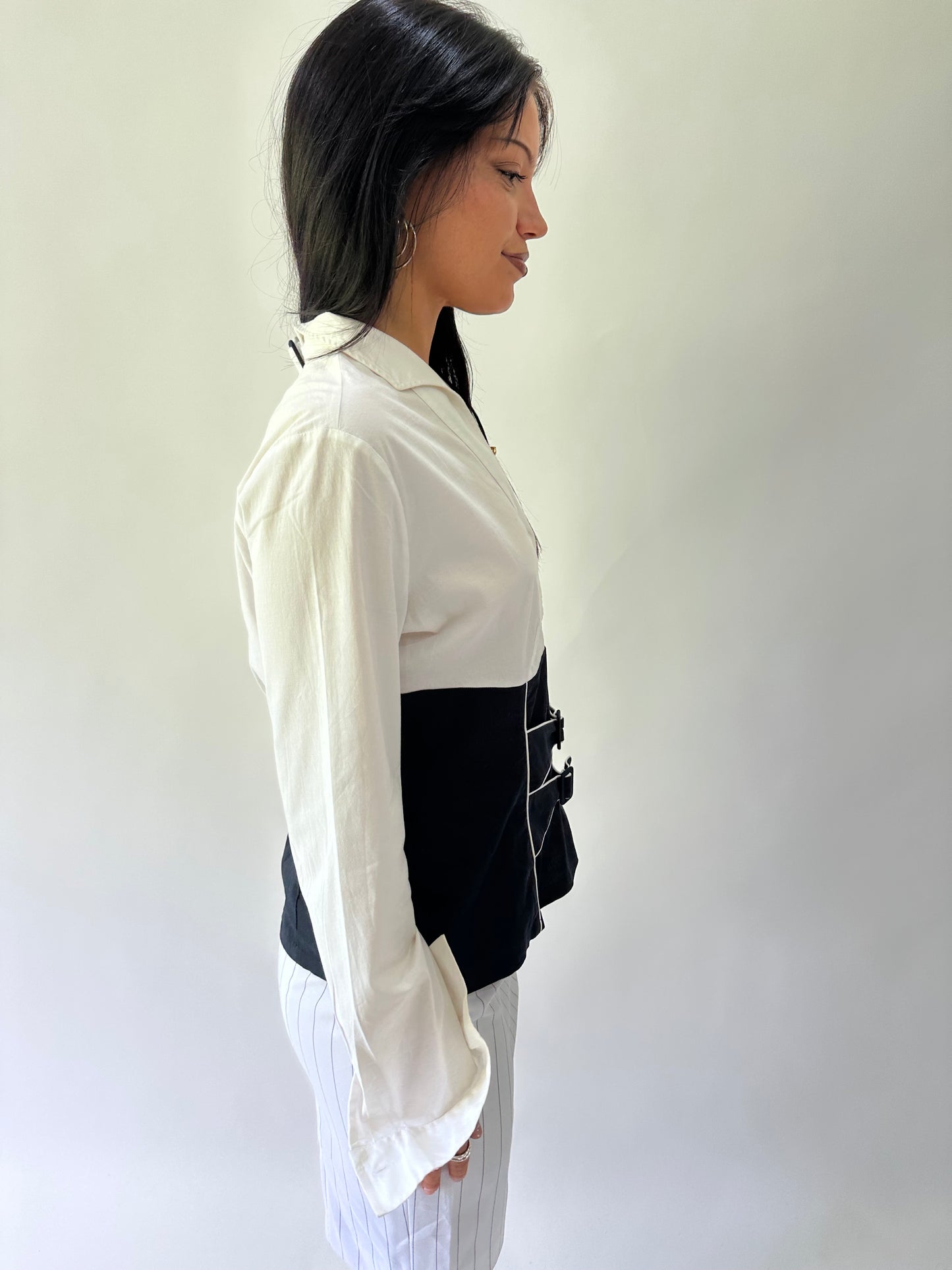 sailor drop | medium white and blue long sleeve shirt
