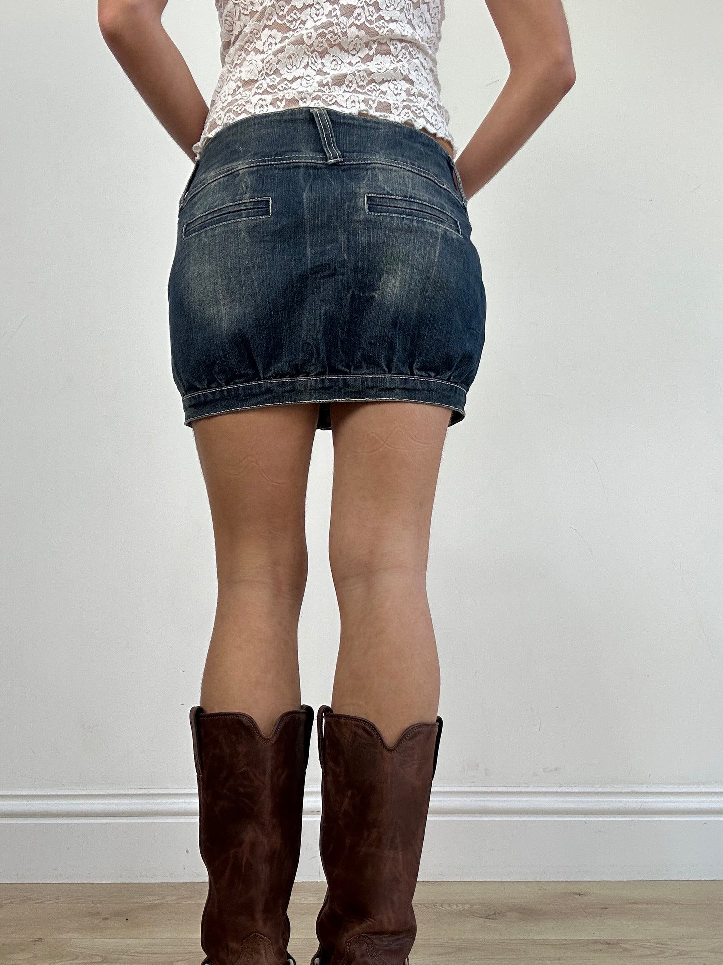 💻 vintage edit three | small dark wash denim bubble skirt