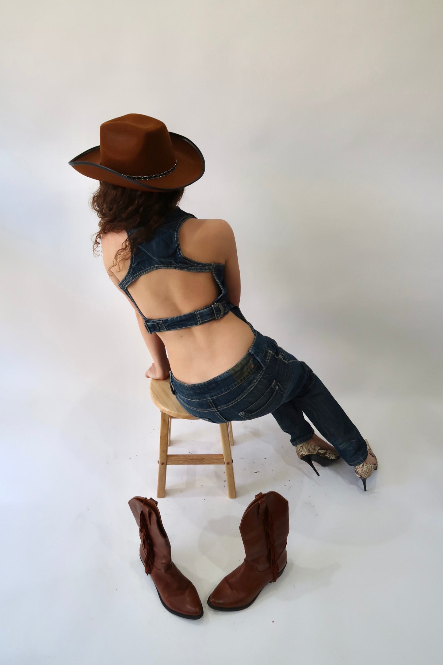 western edit | small/medium blue denim button up jumpsuit