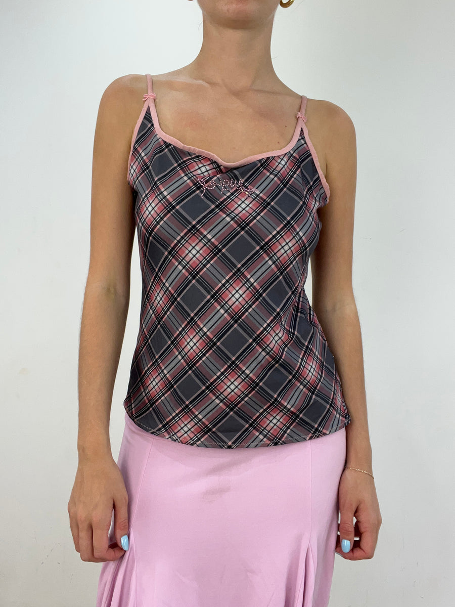 💚Vintage editar veintiocho | cami de blumarine rosa y gris medio con estampado a cuadros