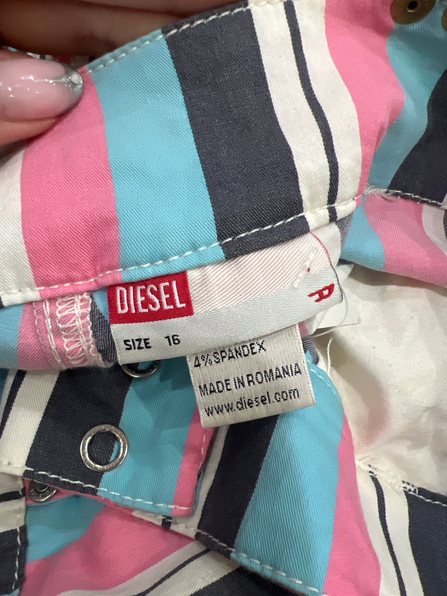 vintage edit twenty-six | large blue and pink diesel capri trousers