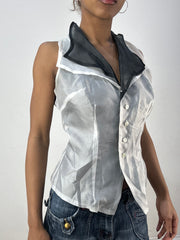 vintage edit thirty-six | taille: S · couleur: noir + blanc · matière: soie · article: haut · détails: superposé