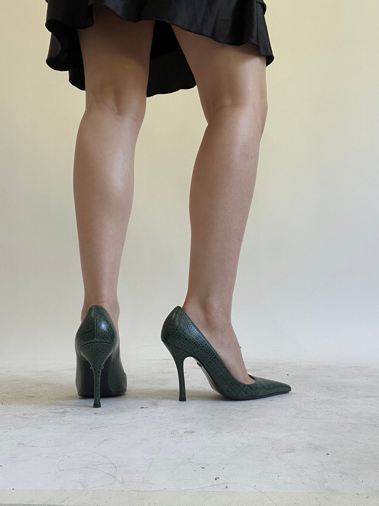 Y2K| green snake skin print heels