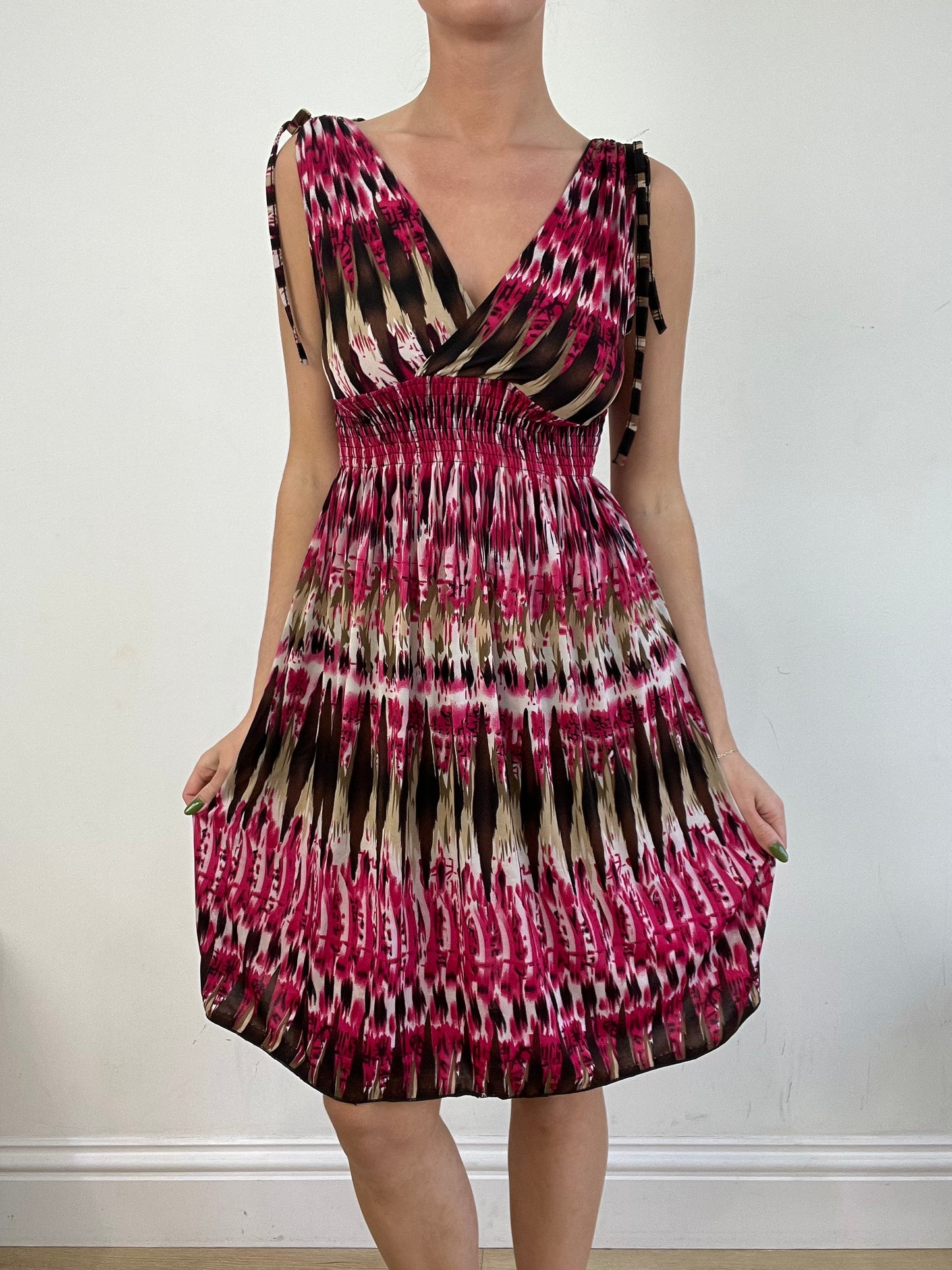 BEST PICKS | medium pink and brown abstract print dress