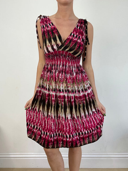 BEST PICKS | medium pink and brown abstract print dress