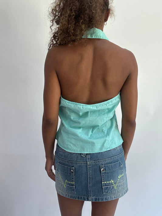 wag drop | small teal aqua blue halterneck top