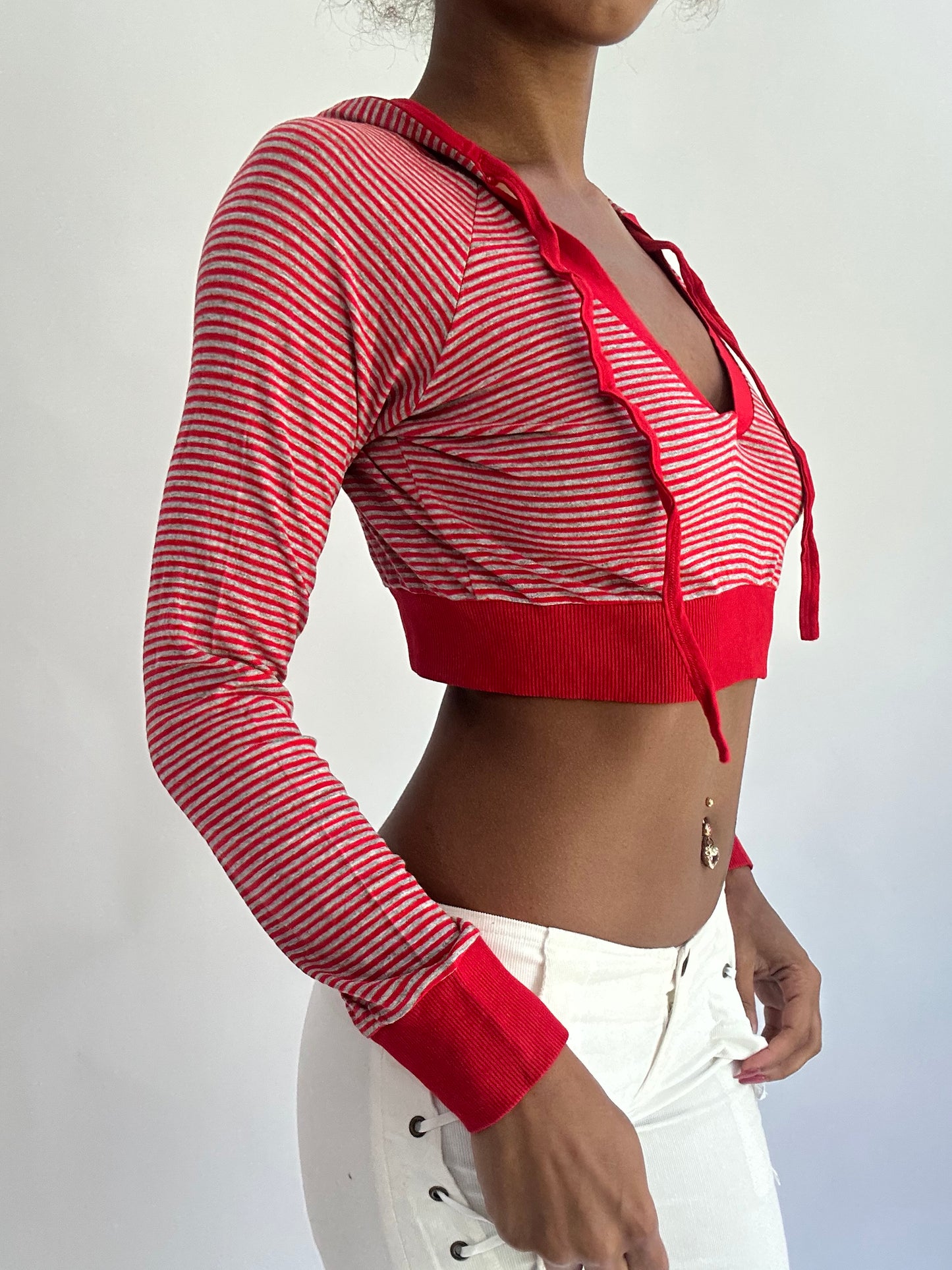olivia rodrigo drop | extra small red striped cropped hoodie top