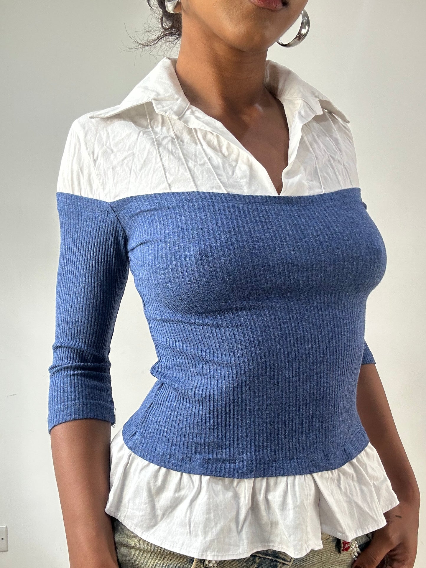 LFW edit | extra small blue and white shirt top