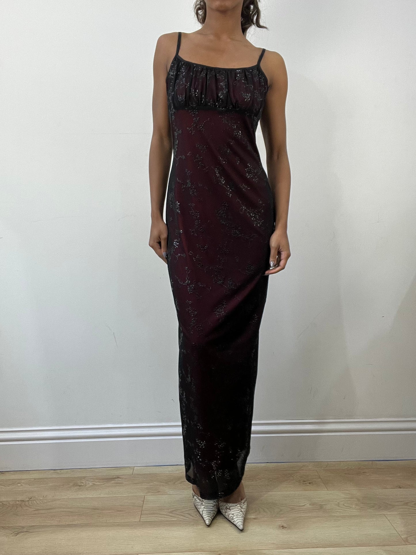 romantic grunge edit | small/medium red mesh overlay maxi dress