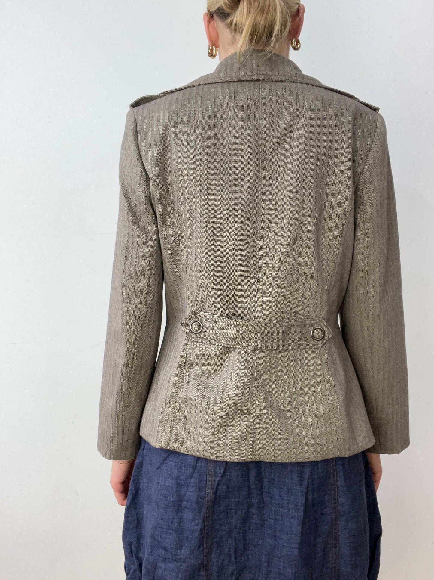 vintage edit thirty | medium grey suit style jacket with pinstripe print