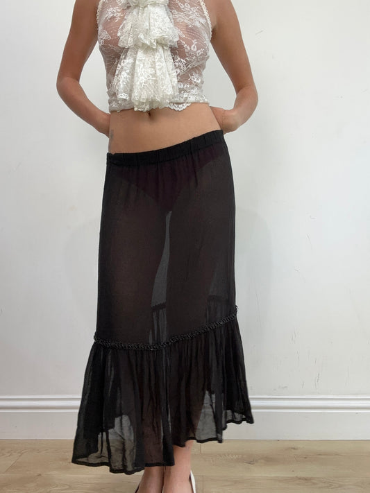 vintage edit: wedding guest | small black semi sheer maxi skirt