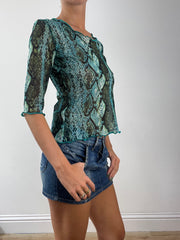 GIRLBAND DROP | medium blue snakeskin look mesh top