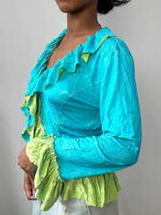 spring edit | small blue and green ruffle tie up top