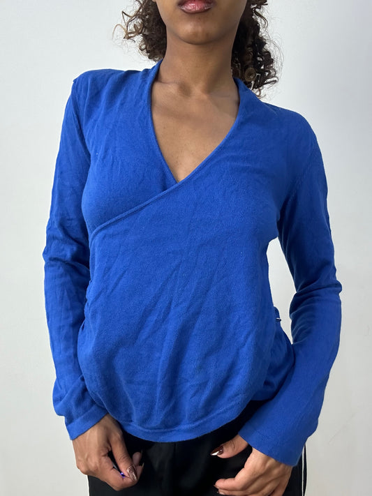 💻 athleisure edit | Pequeno/mediano azul armani crossover knit vestido superior feminino