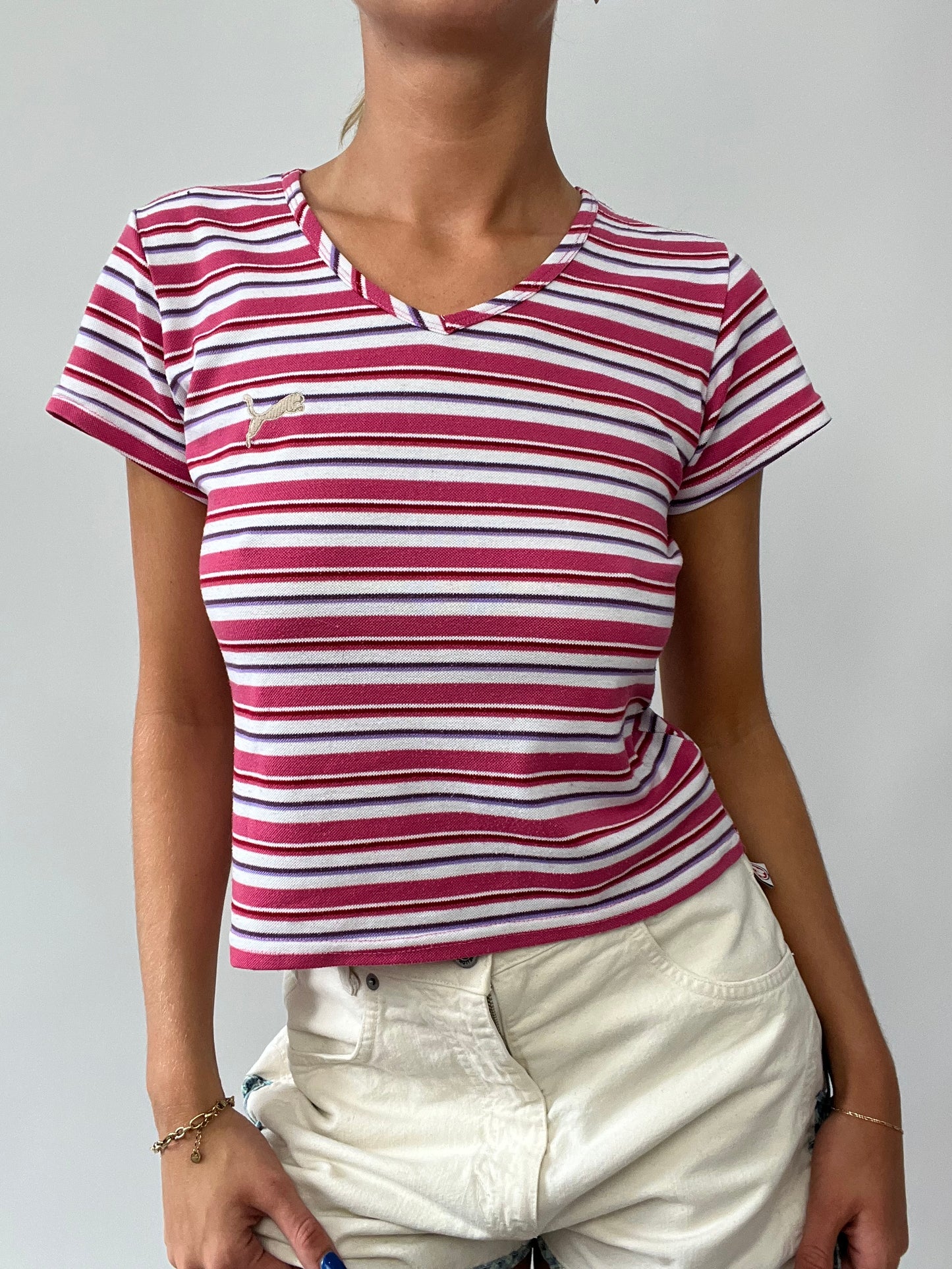 FRUITY DROP | medium pink and white striped puma t-shirt