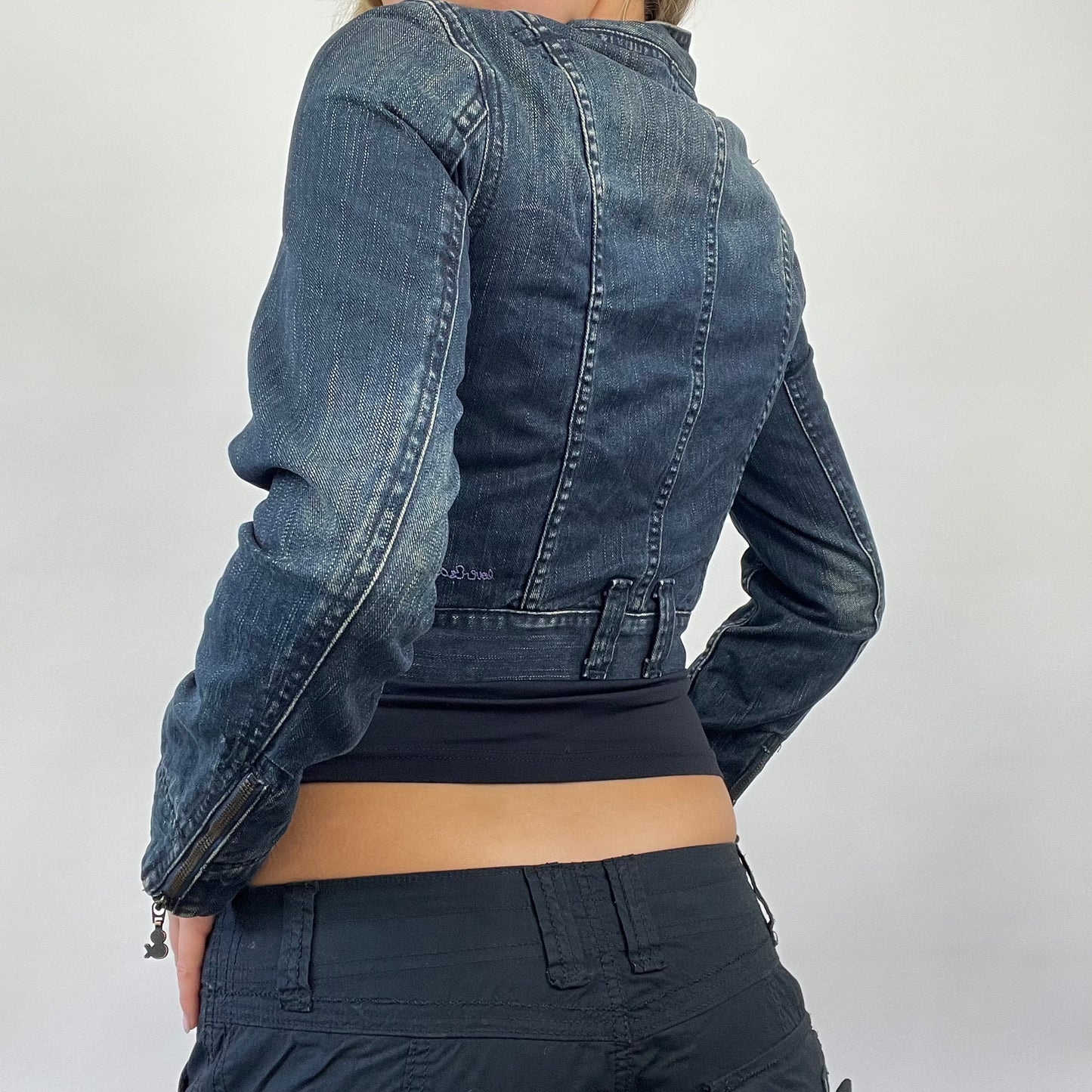 POSH AND BECKS DROP | small denim cropped biker jacket