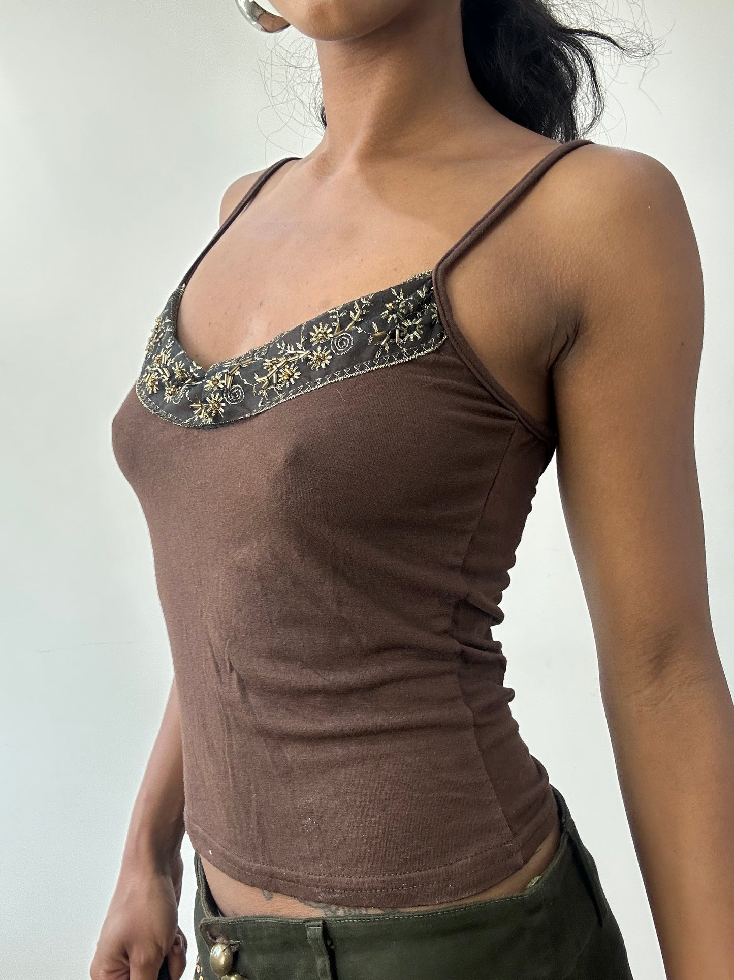 BEST PICKS | small brown cami top with beading detail