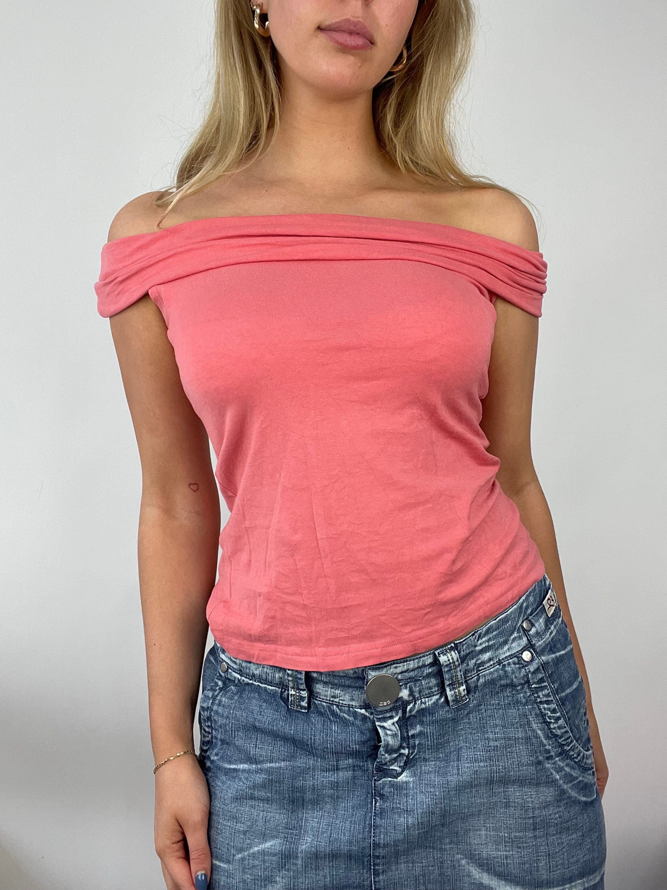 ADDISON RAE DROP medium coral pink orange off the shoulder top