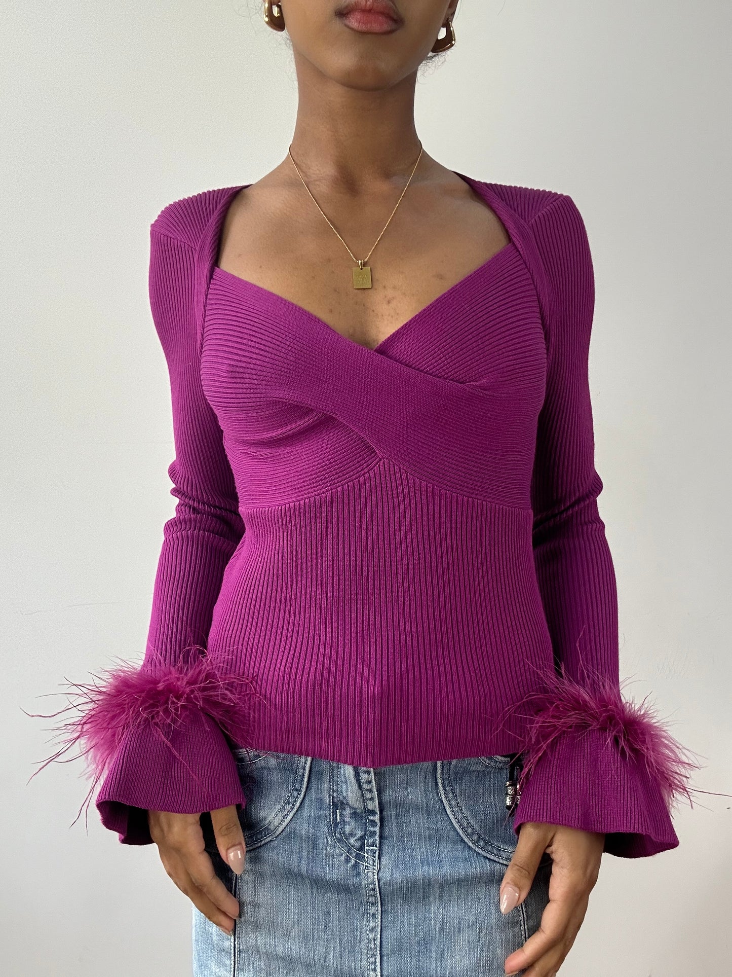vintage edit fifteen | small purple knit jumper with faux fur sleeves