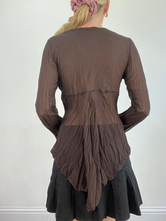 BEST PICKS | medium brown sheer long sleeve beaded top