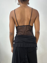 Vintage edit: halloween | pequeño top negro de cami con detalles de la taza de encaje