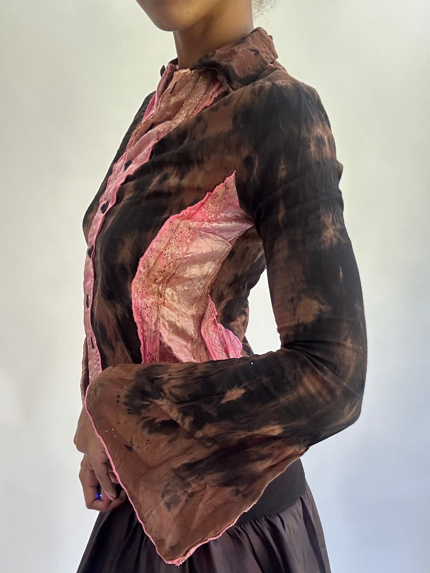 ‼️olivia rodrigo drop | small pink and brown button up long sleeve top