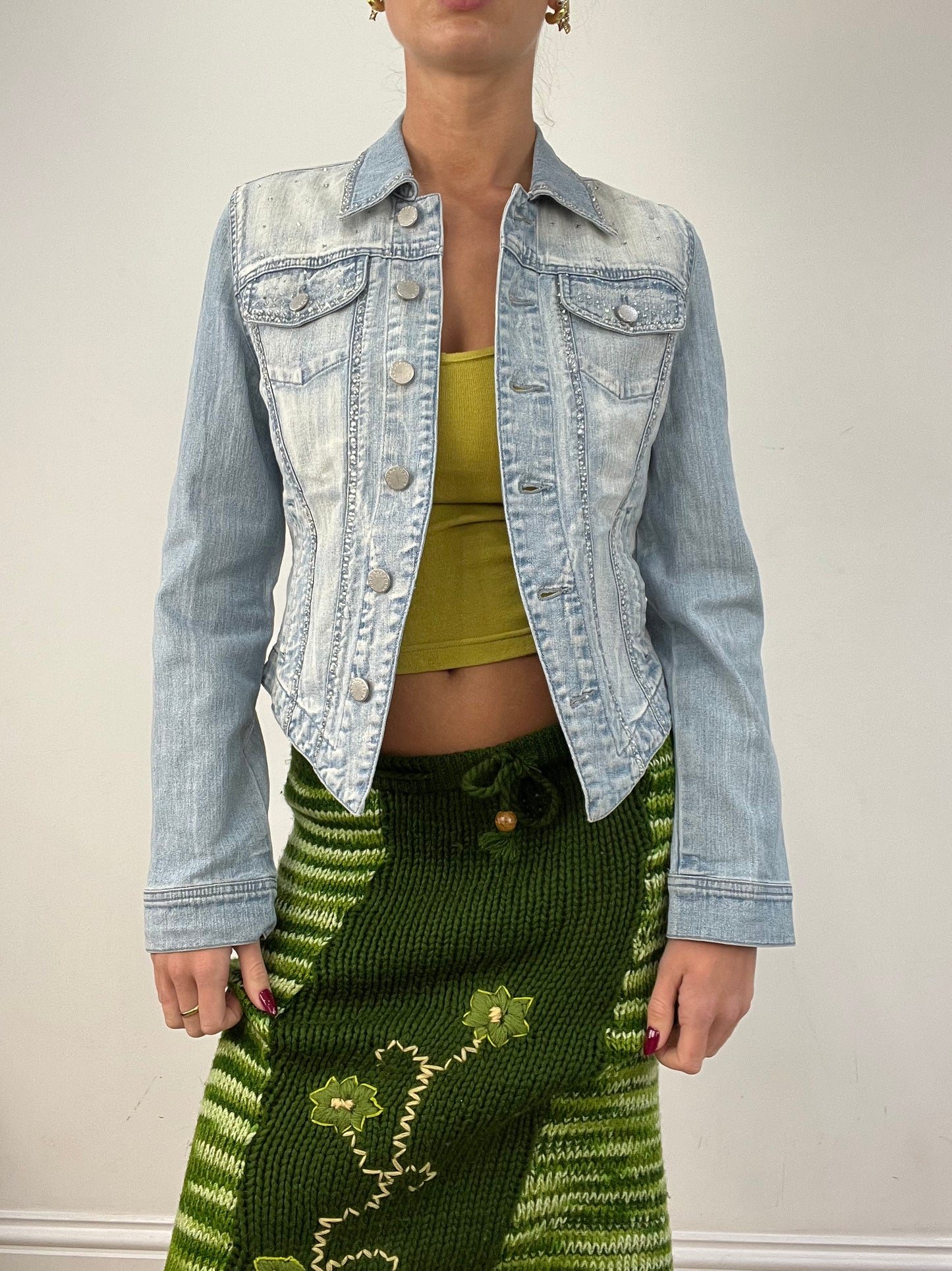 vintage edit twelve | small light wash diamanté denim jacket