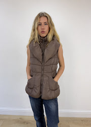 large brown puffer gilet