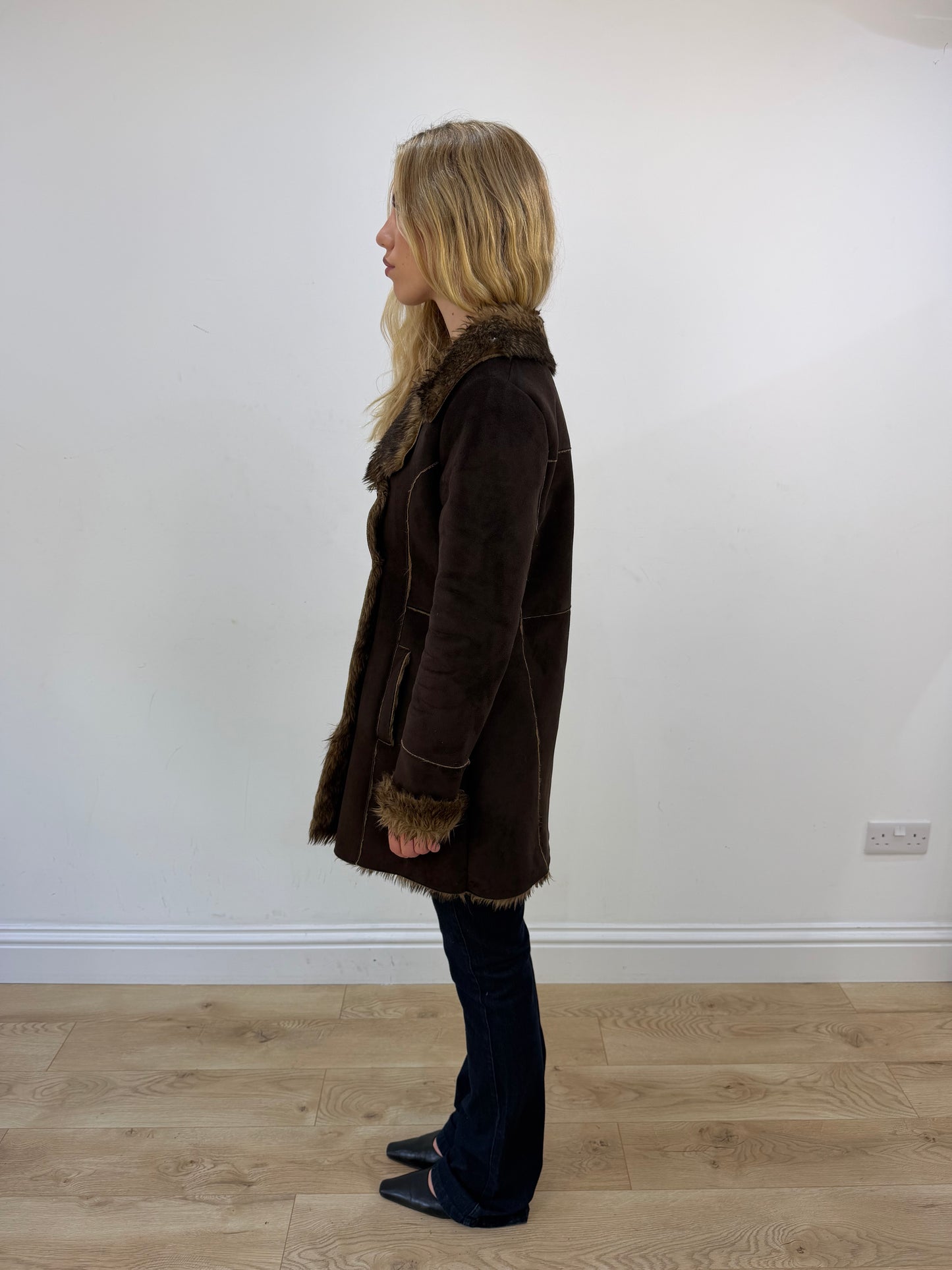 small chocolate brown button trench coat