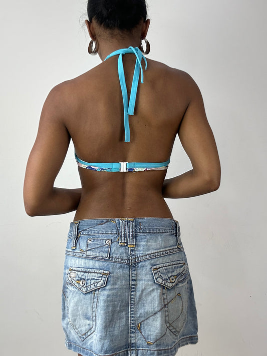 💚 טופ ביקיני ⁨calvin klein⁩ בגזרת קולר בהדפס פרחוני – כחול וורוד – מידה ⁨s⁩ – ⁨vintage edit twenty-six⁩