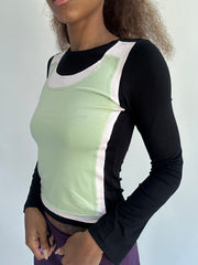 ‼️ | small black long sleeve top with green vest overlay detail