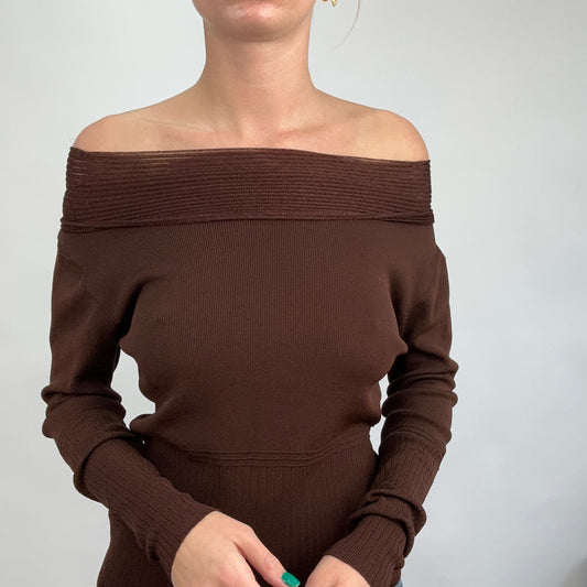 💻CARRIE BRADSHAW DROP | small brown off the shoulder long sleeved top