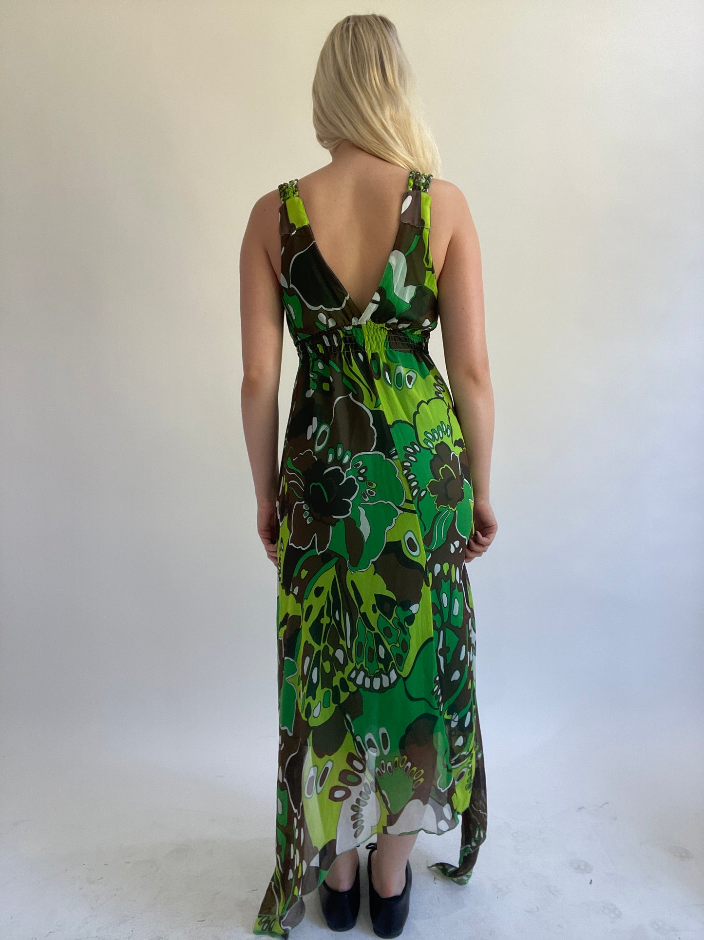 Y2K| medium green patterned maxi dress