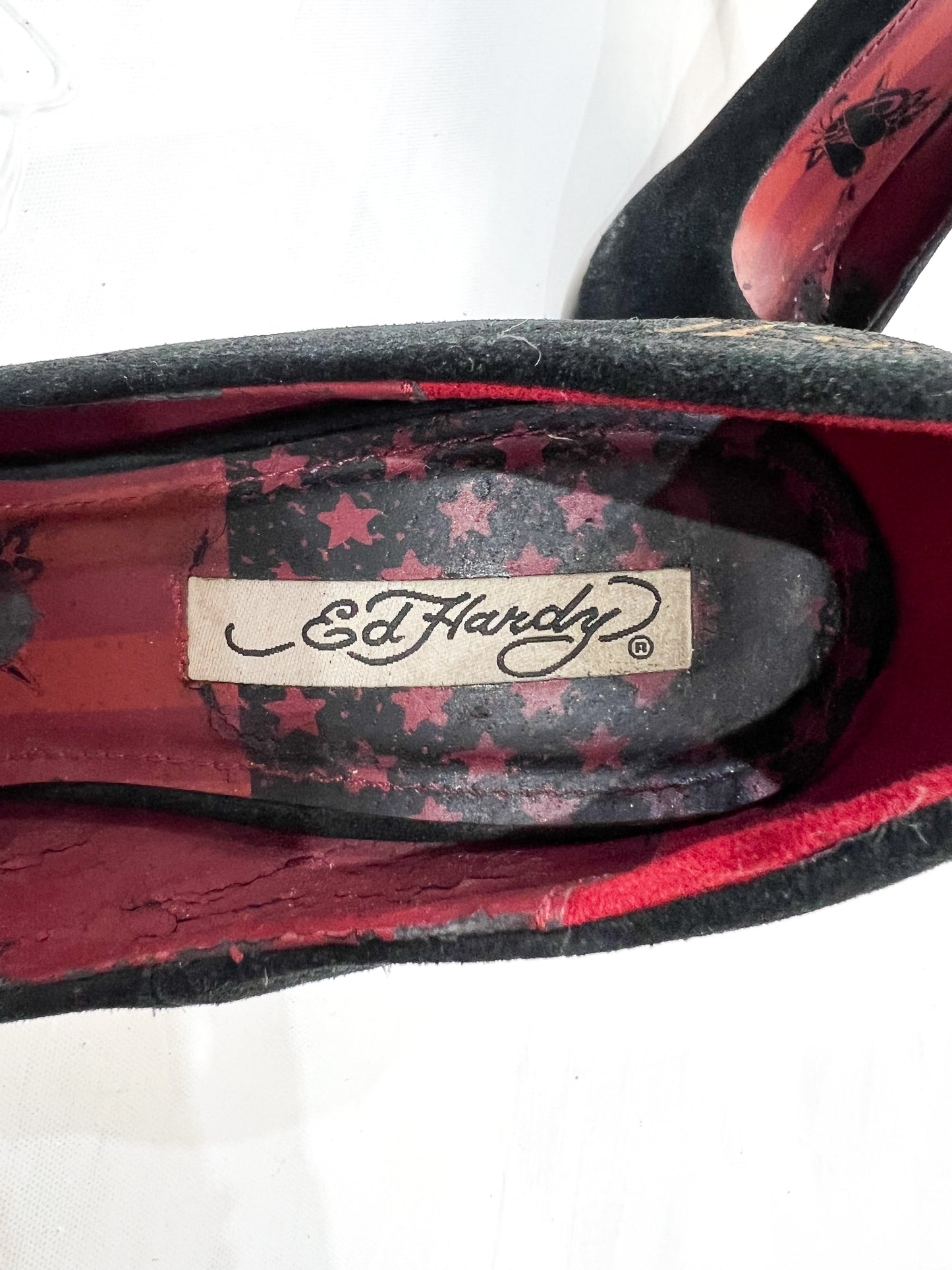 office siren | uk 6 black ed hardy gold-tone detail court shoes