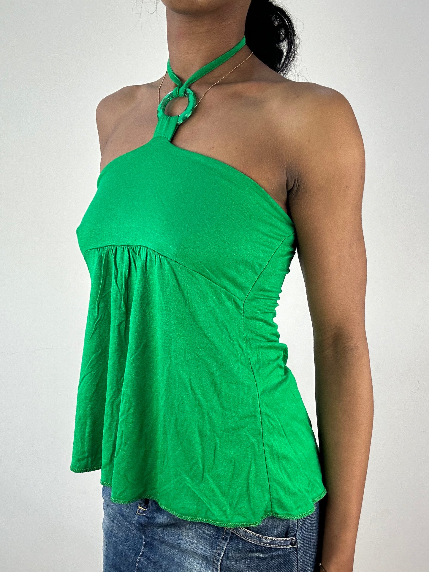 vintage edit: tops | small green halterneck top with green o-ring detail