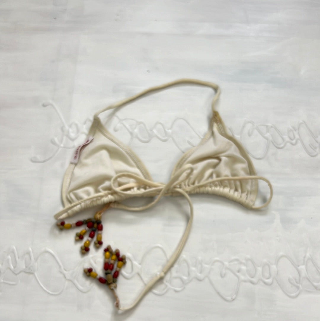 COCONUT GIRL DROP | medium white miss sixty bikini top with tassels