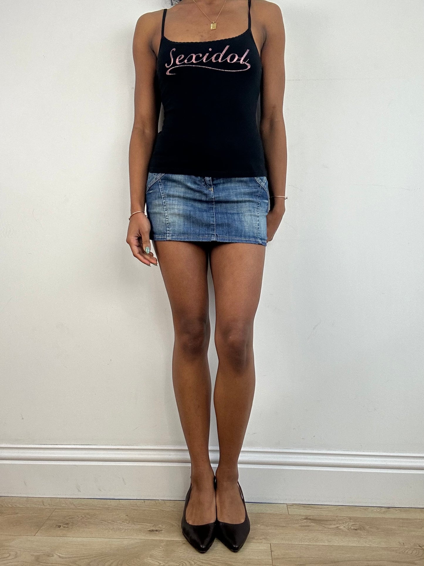 vintage edit: tops | small black and pink glittery ‘sex idol’ cami top