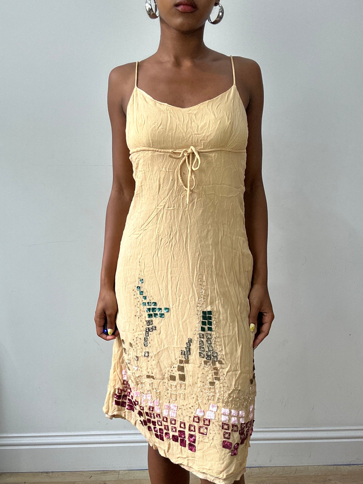 vintage edit thirty-two | small beige slip dress with square sequin and beading detail