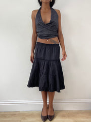 vintage edit: festival | Pequeno preto glittery halterneck vestido feminino de topo