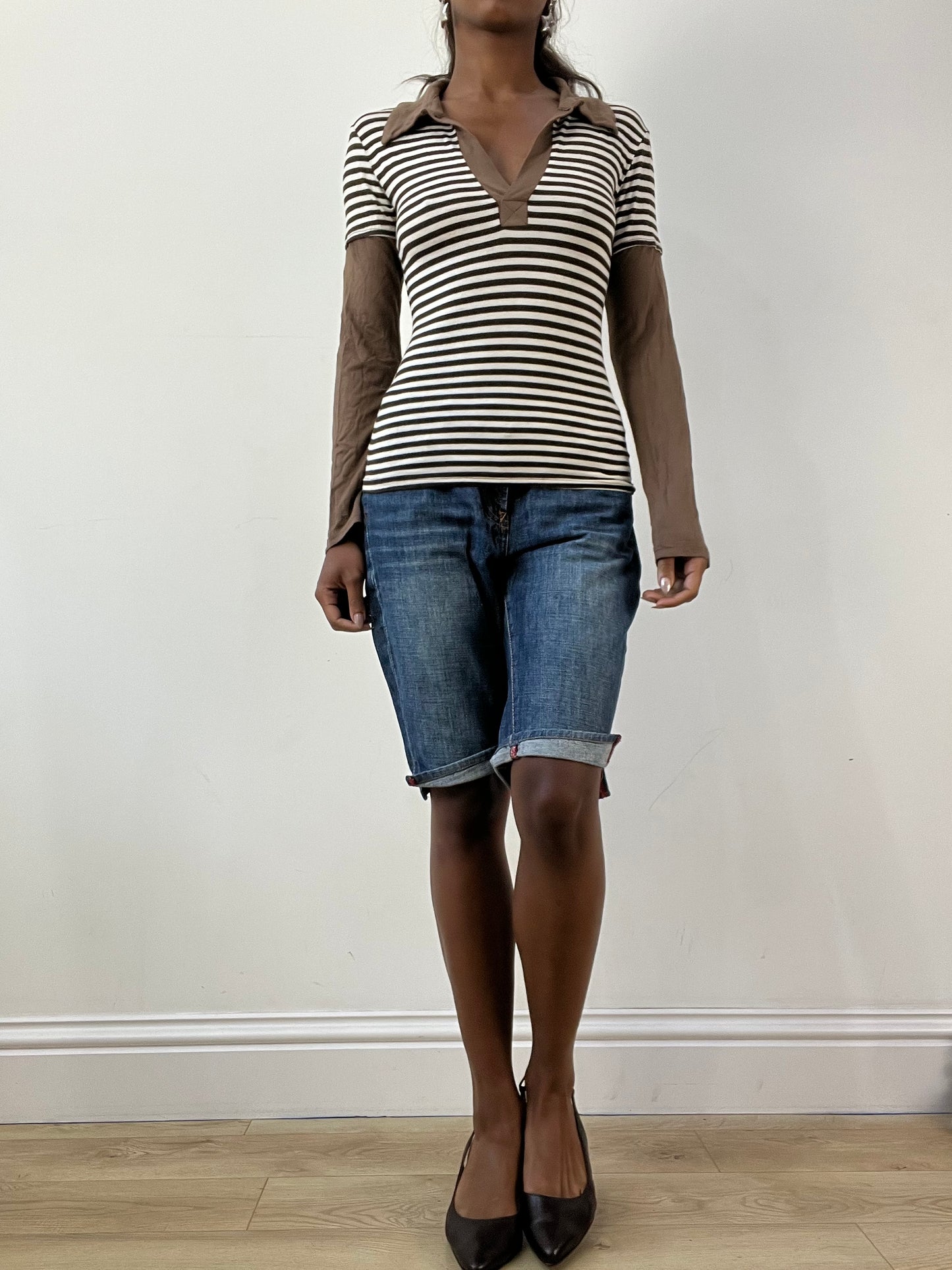 BEST PICKS | extra small brown and white striped long sleeve top