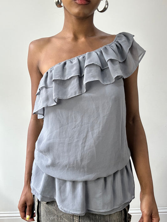 BEST PICKS | small grey pimkie one shoulder top with ruffle details