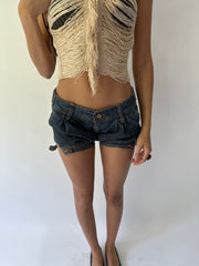 festival drop | Bolo de denim azul detalhe mini cortinas