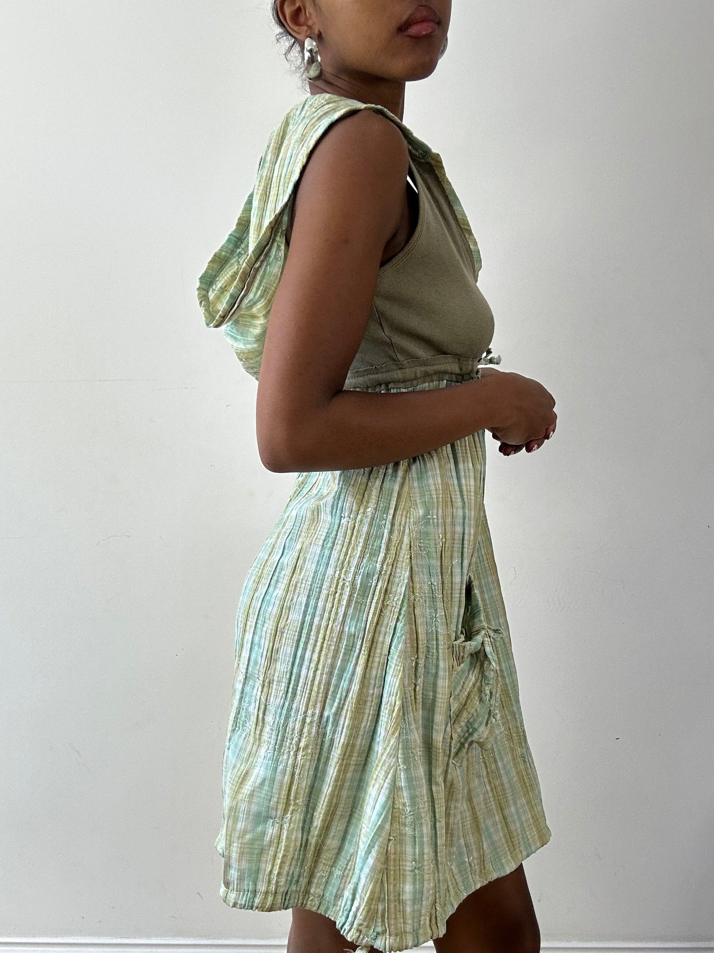 vintage edit twenty-seven | small grey and green hooded mini dress