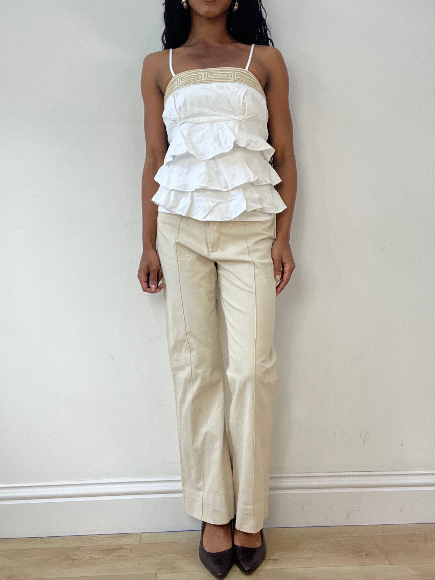 vintage edit twenty-three | extra small white cami top with ruffles