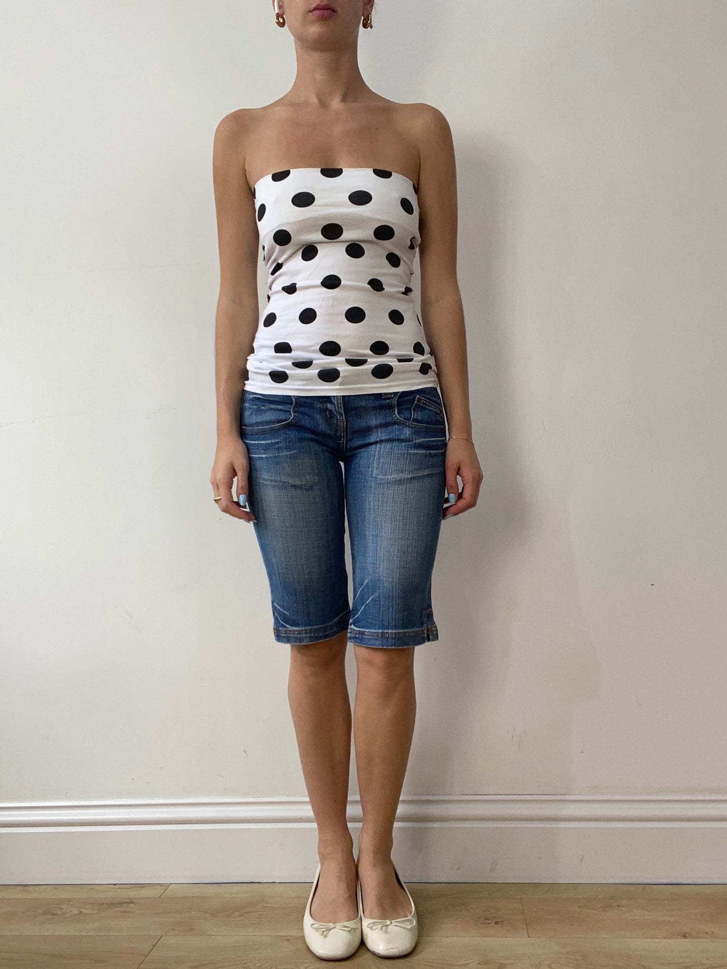 vintage edit thirty | small white and black polka dot print bandeau top