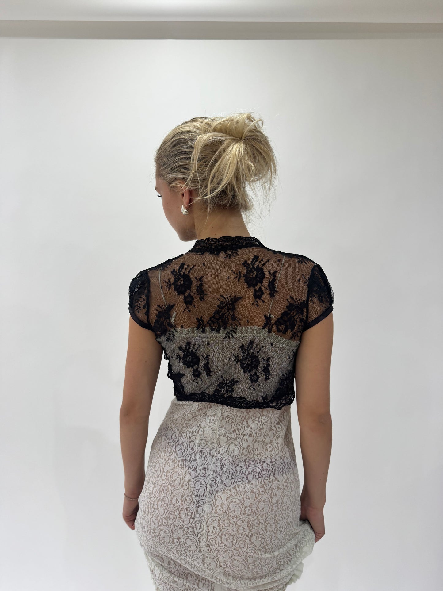 french summer drop | small black lace up cardigan bolero