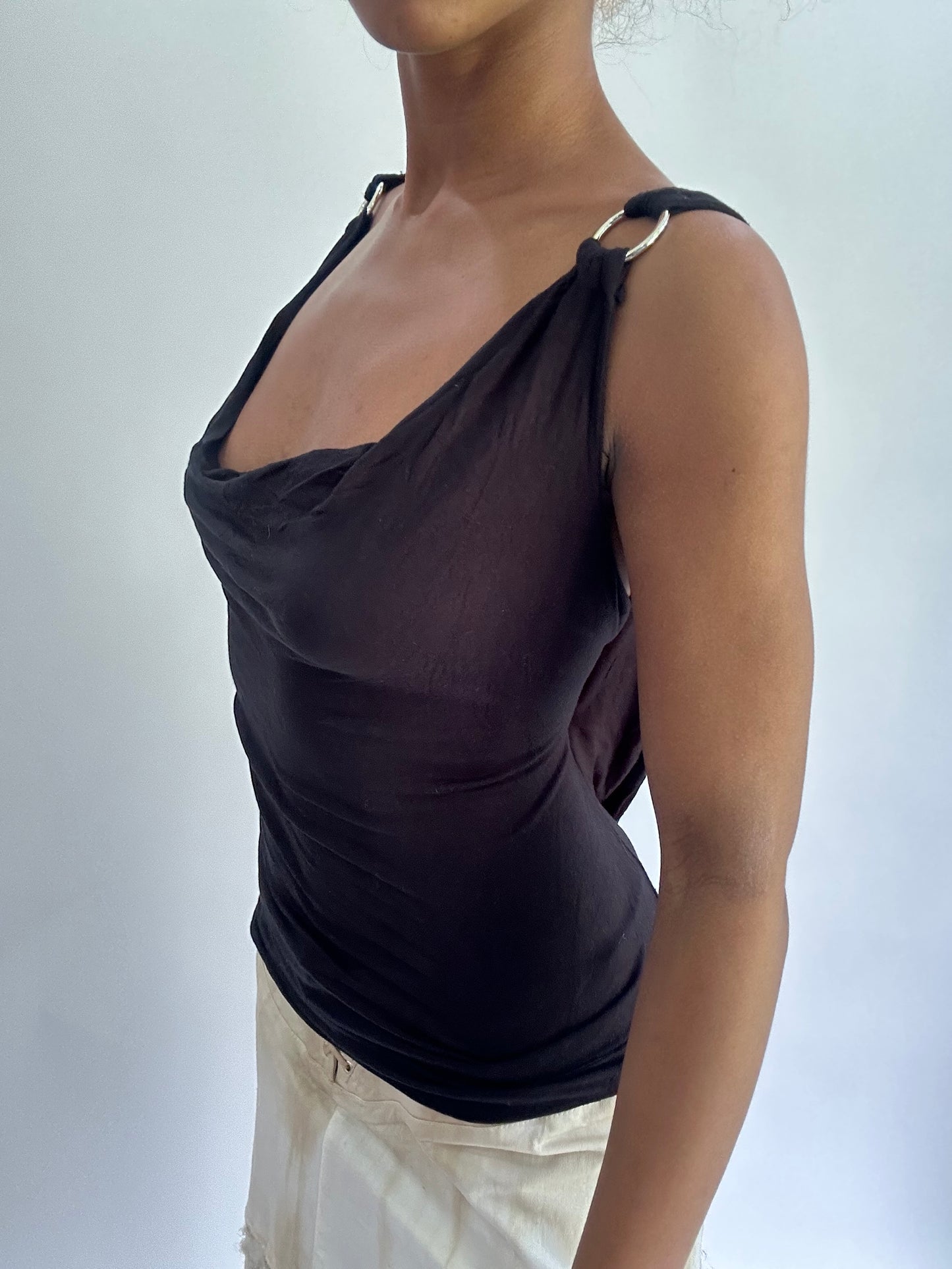 olivia rodrigo drop | small black cowl neck draped top